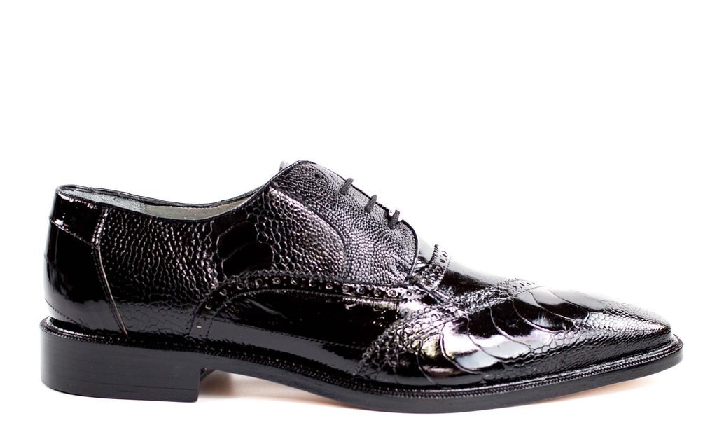 Belvedere - Nino, Genuine Ostrich Leg and Eel Dress Shoe - Black - 0B4 - IN STORE