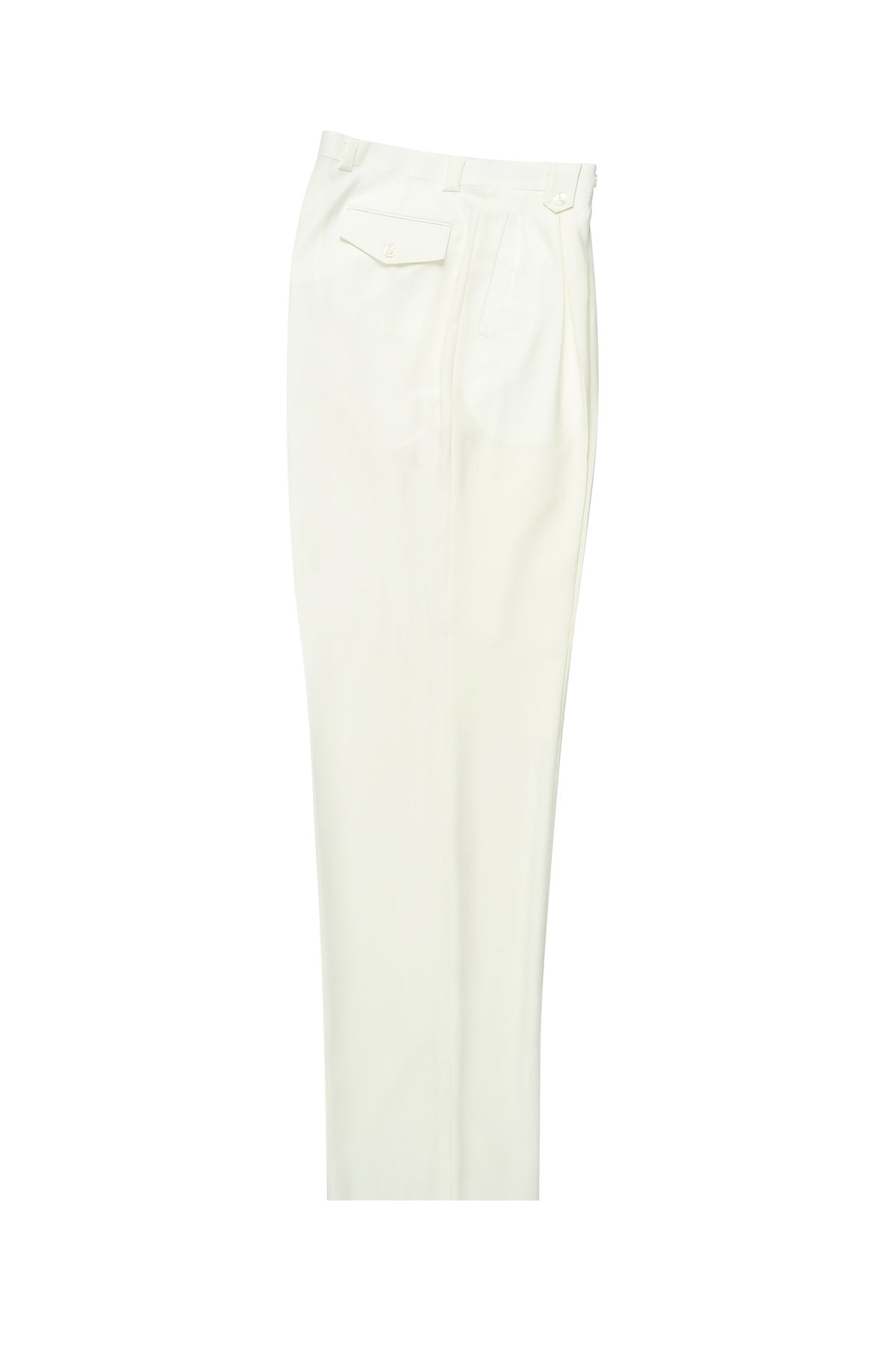 The Tiglio Luxe Offwhite Wide Leg, Pure Wool Dress Pants 2576 are elegantly displayed on a white background, featuring a comfortable fit with side pockets and belt loops, crafted from high-quality wool fabric.