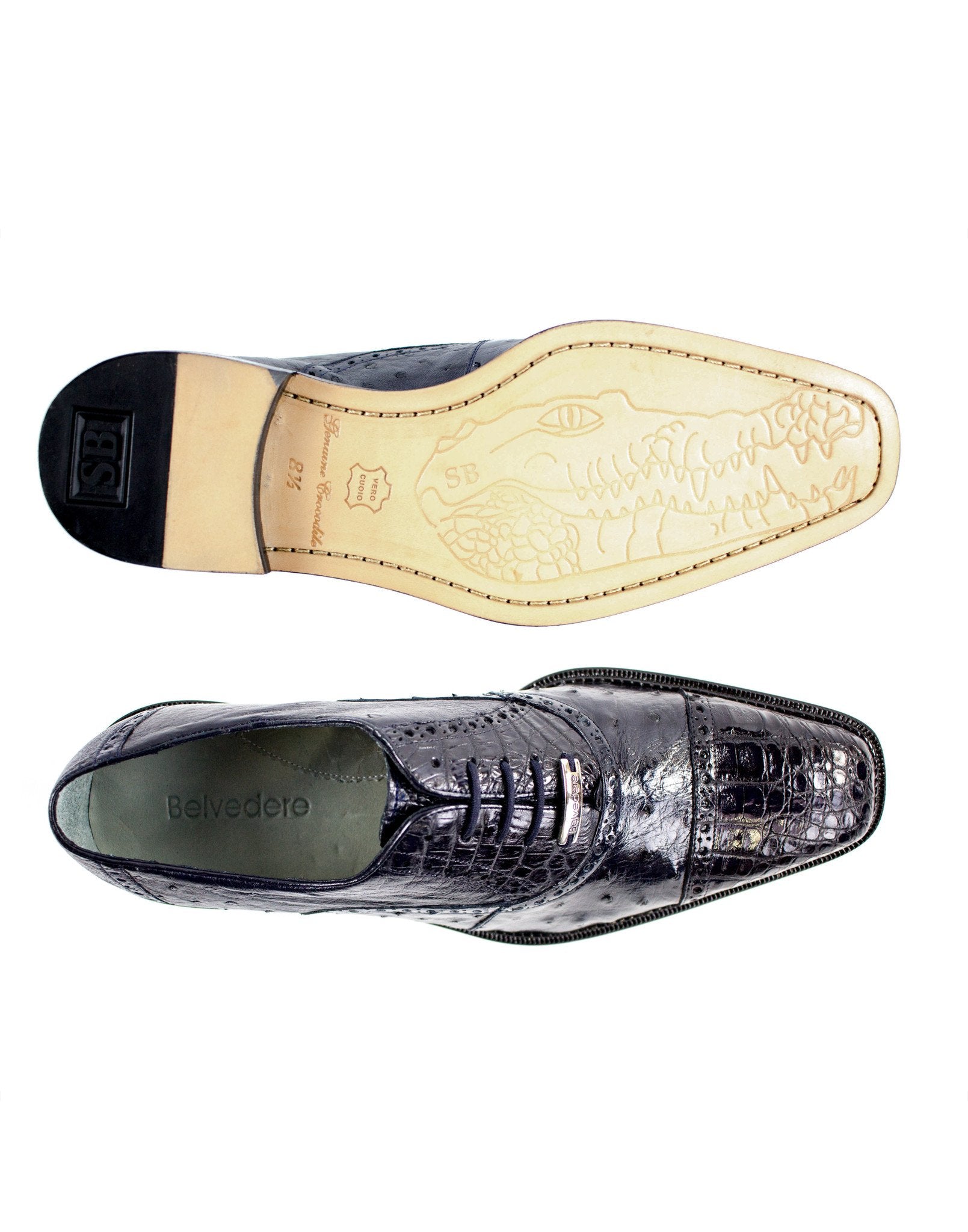 Belvedere - Onesto II, Genuine Ostrich and Crocodile Dress Shoe - Navy - 1419 - IN STORE