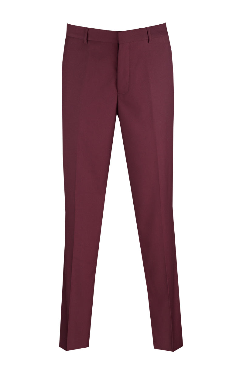 Vinci Slim Fit Flat Front Pre-Hemmed Dress Pants (Burgundy) OS-900