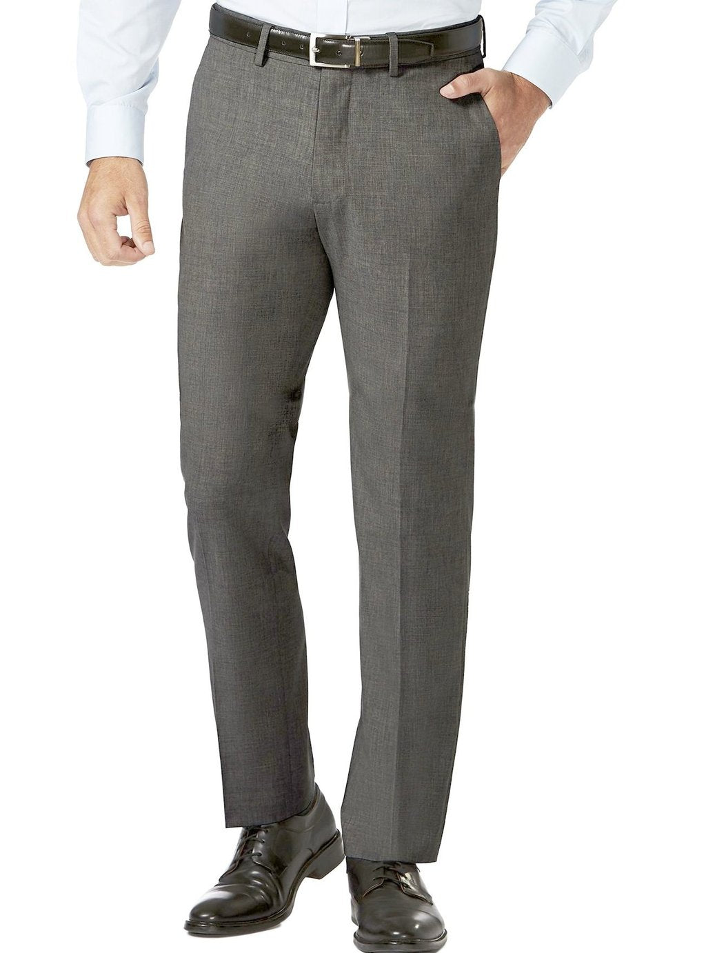 Vinci Slim Fit Flat Front Pre-Hemmed Dress Pants (Gray) OS-900