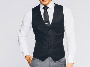 Vinci Slim Fit Single Breasted 5 Button Vest (Black) OV-900