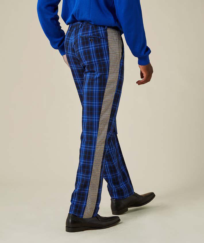 Inserch Plaid with Mini-Houndstooth Combo Pant P256-13 Royal Blue