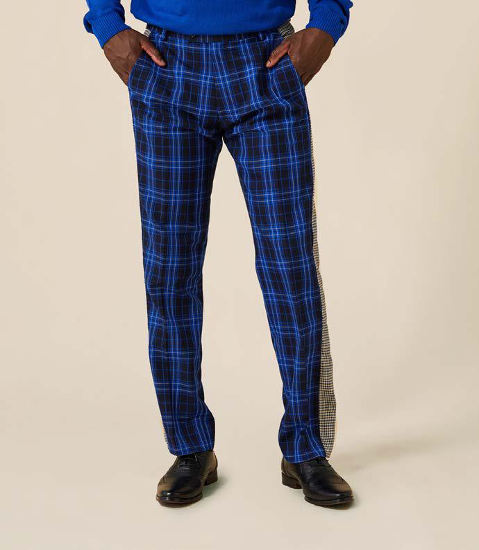 Inserch Plaid with Mini-Houndstooth Combo Pant P256-13 Royal Blue