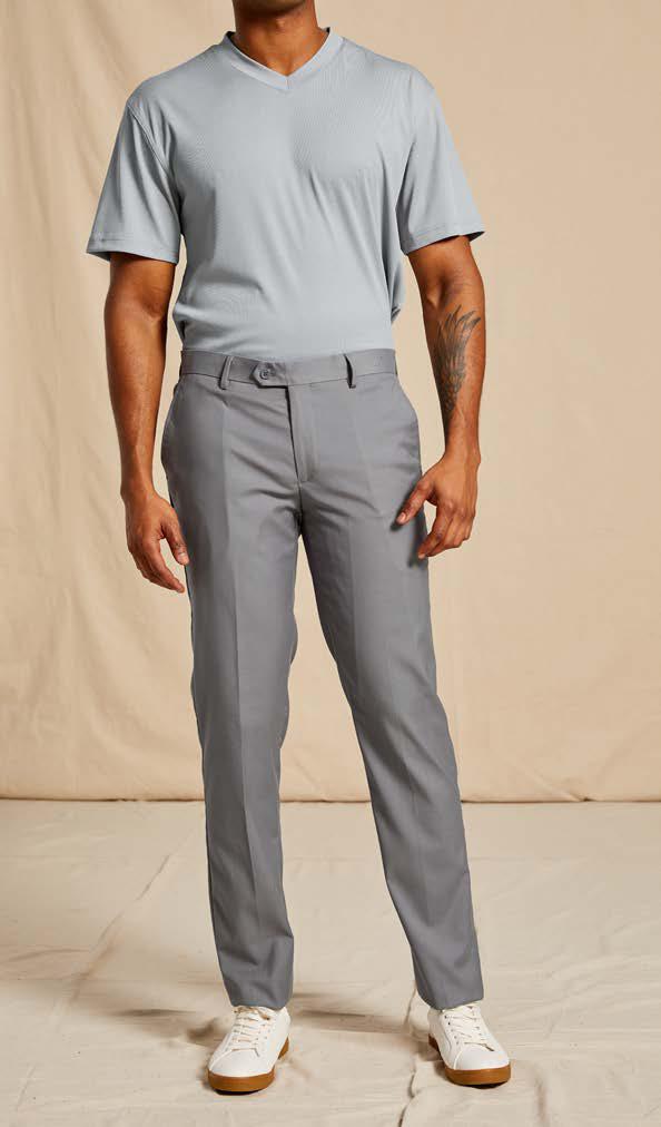 Close-up of the Inserch Slim Fit Flat Front T/R Dress Pant P3999S-09 Khaki, featuring a light brown poly-rayon blend fabric with a visible seam running vertically through the center, reminiscent of its design.