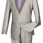 Vinci Slim Fit Shiny Sharkskin 2 Piece Suit (Gray) S2PS-1