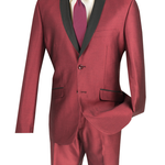 Vinci Slim Fit Shiny Sharkskin 2 Piece Suit (Maroon) S2PS-1