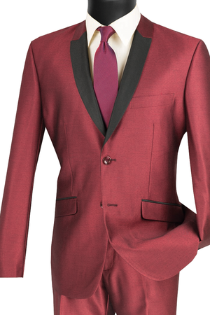 Vinci Slim Fit Shiny Sharkskin 2 Piece Suit (Maroon) S2PS-1