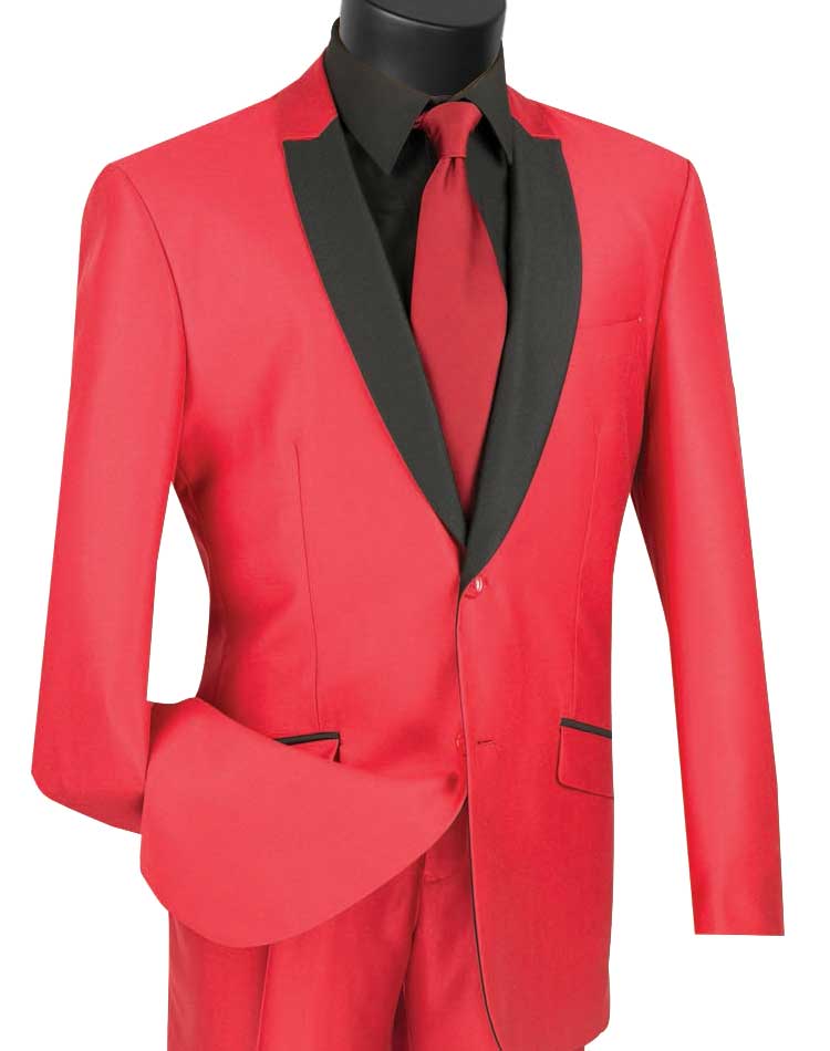 Vinci Slim Fit Shiny Sharkskin 2 Piece Suit (Red) S2PS-1