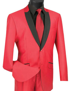 Vinci Slim Fit Shiny Sharkskin 2 Piece Suit (Red) S2PS-1