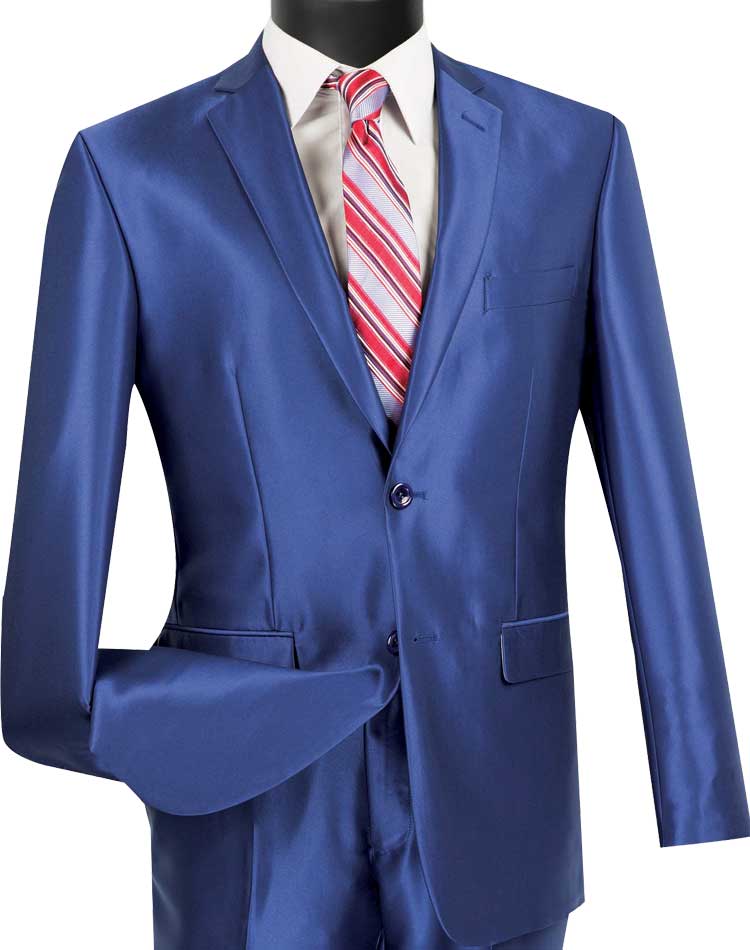 Vinci Shiny Sharkskin 2 Piece 2 Button Slim Fit Suit (Blue) S2RK-5