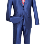 Vinci Shiny Sharkskin 2 Piece 2 Button Slim Fit Suit (Blue) S2RK-5