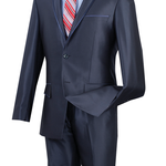 Vinci Slim Fit 2 Piece 2 Buttons Shiny Sharkskin Suit (Blue) S2RR-4