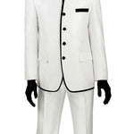 Vinci Slim Fit Banded Collar Shiny Sharkskin 2 Piece Suit (White) S4HT-1