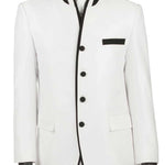 Vinci Slim Fit Banded Collar Shiny Sharkskin 2 Piece Suit (White) S4HT-1