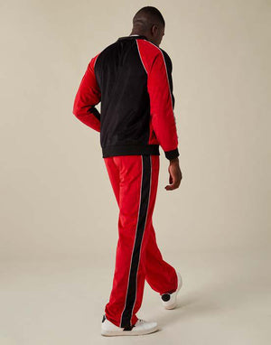 Inserch Velour Color-blocked Jogging Set with Piping Detail SEL900-30 Red