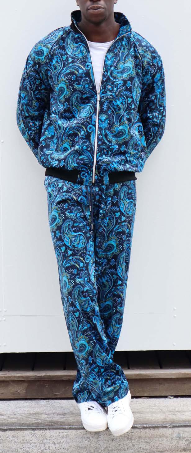 Inserch Velour Paisley Digital Print Jogging Set with Piping Detail SEL901-11 Navy