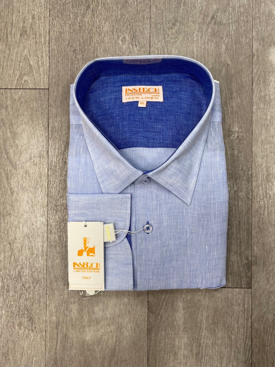 Inserch Premium Linen Yarn-Dye Solid Long Sleeve Shirt 24116-12 Sky Blue