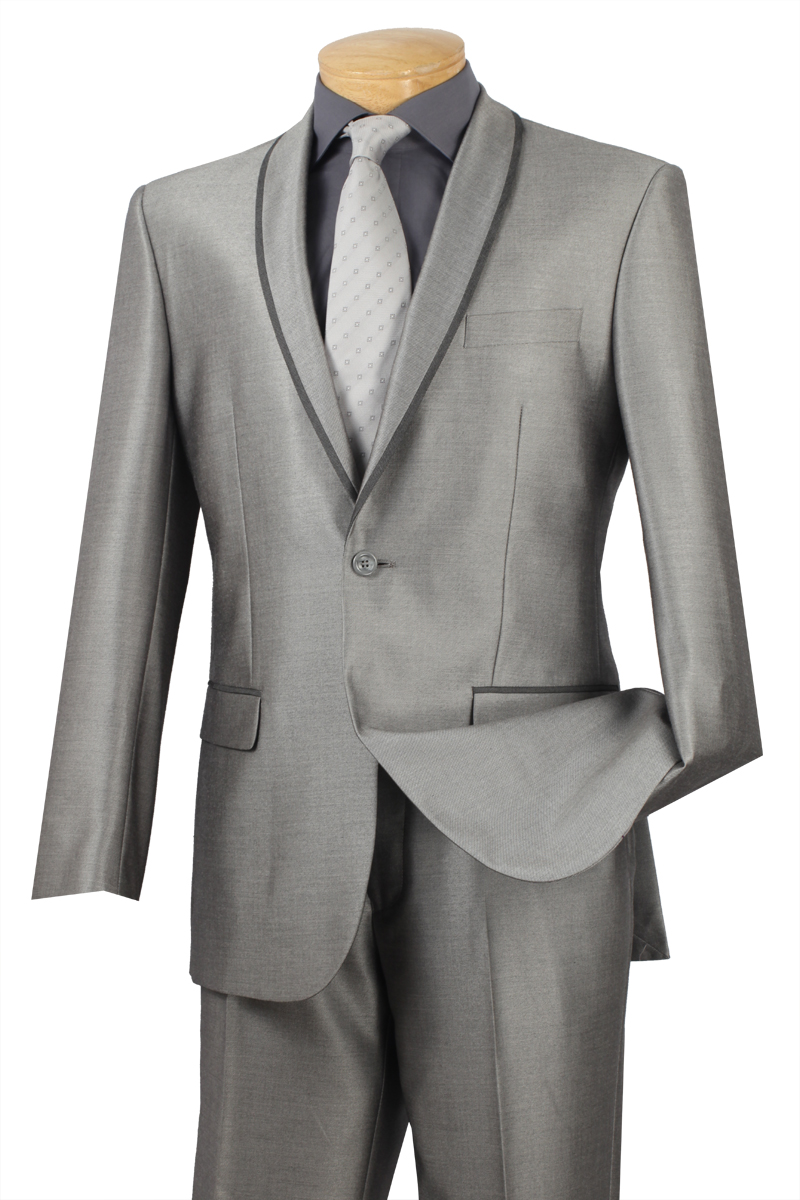 Vinci Slim Fit 2 Piece Tuxedo Shawl Lapel (Gray) SSH-1