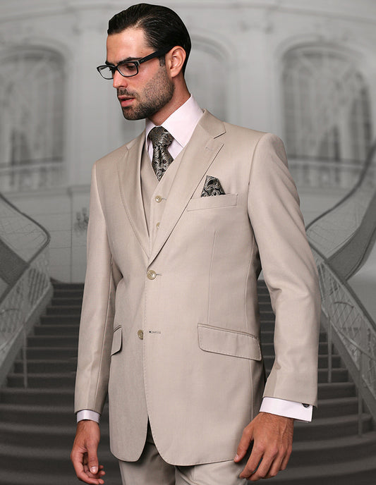 Dressed in the STATEMENT CLOTHING | STZV-100-SAND tailored fit suit from Statement Clothing, a man commands sophistication and confidence with its stylish flat front pants.