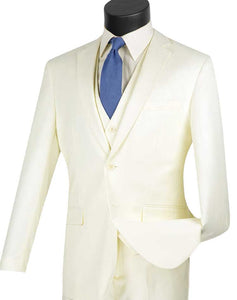 Vinci Slim Fit 3 Piece 2 Button Suit (Ivory) SV2900