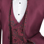 Vinci Slim Fit 3 Piece Banded Collar Shiny Sharkskin Suit (Burgundy) SV2HT-2