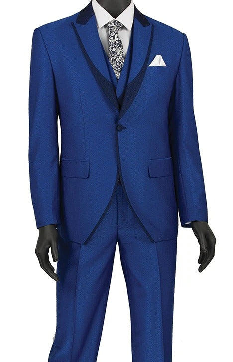 Vinci Slim Fit 3 Piece Fashion Tuxedo (Blue) SV2R-5