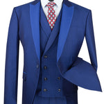 Vinci Slim Fit 3 Piece Suit 1 Button with Double Breasted Vest (Blue) SV2R-6