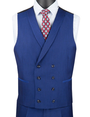 Vinci Slim Fit 3 Piece Suit 1 Button with Double Breasted Vest (Blue) SV2R-6