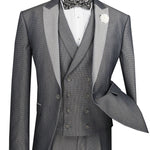Vinci Slim Fit 3 Piece Suit 1 Button with Double Breasted Vest (Silver) SV2R-6