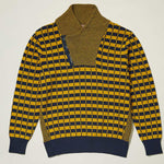 Inserch Cotton Blend Intarsia Shawl Collar Sweater with Zip Detail SW001-38 Gold