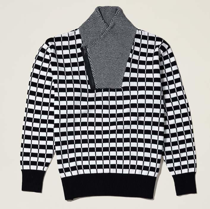 Inserch Cotton Blend Intarsia Shawl Collar Sweater with Zip Detail SW001-41 Black/White