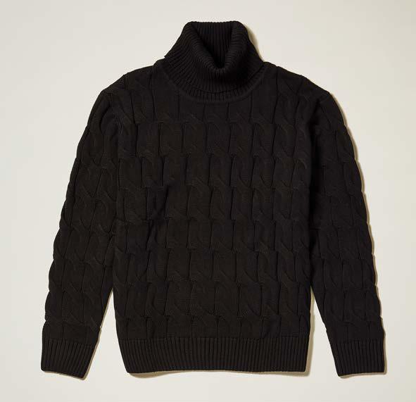 Inserch Cotton Blend Bold Cable Knit Turtleneck Sweater SW302-01 Black
