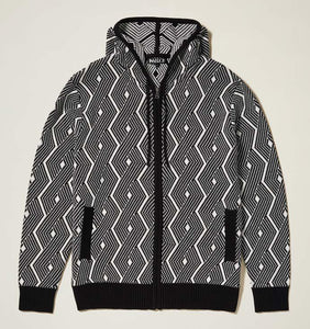 Inserch Cotton Blend Geometric Intarsia Pattern Full Zip Hoodie SW603-01 Black
