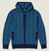 Inserch Cotton Blend Geometric Intarsia Pattern Full Zip Hoodie SW603-44 Storm Blue