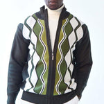 Inserch Ripple Panel Instarsia Full Zip Sweater SW605-63 Green