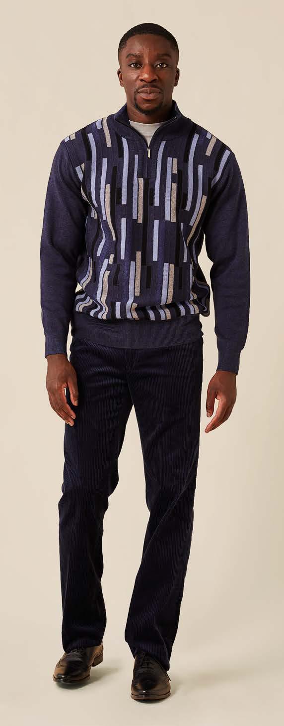 A man in an Inserch Geometric Pattern Half-Zip Sweater SW607-11 Navy stands against a plain background.