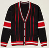 Inserch Cotton Blend Varsity Cardigan with Suede Trim SW901-01 Black