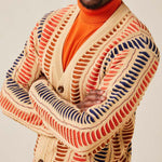 Inserch Cotton Blend Ripple Intarsia Cardigan Sweater SW903-05 Caramel (SIZE MEDIUM ONLY)