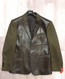 Inserch Sueded Alligator Print Combo Blazer BL565-19 Olive (SIZE S ONLY)