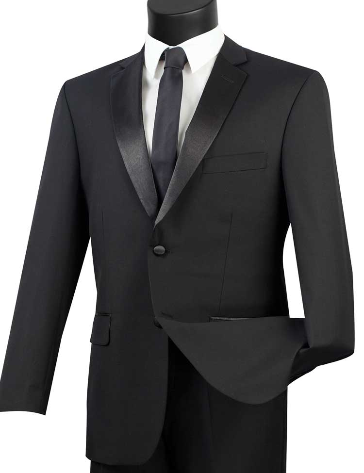 Vinci Regular Fit 2 Piece Satin Lapel Tuxedo (Black) T-900