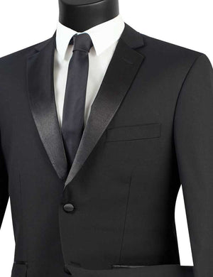 Vinci Regular Fit 2 Piece Satin Lapel Tuxedo (Black) T-900