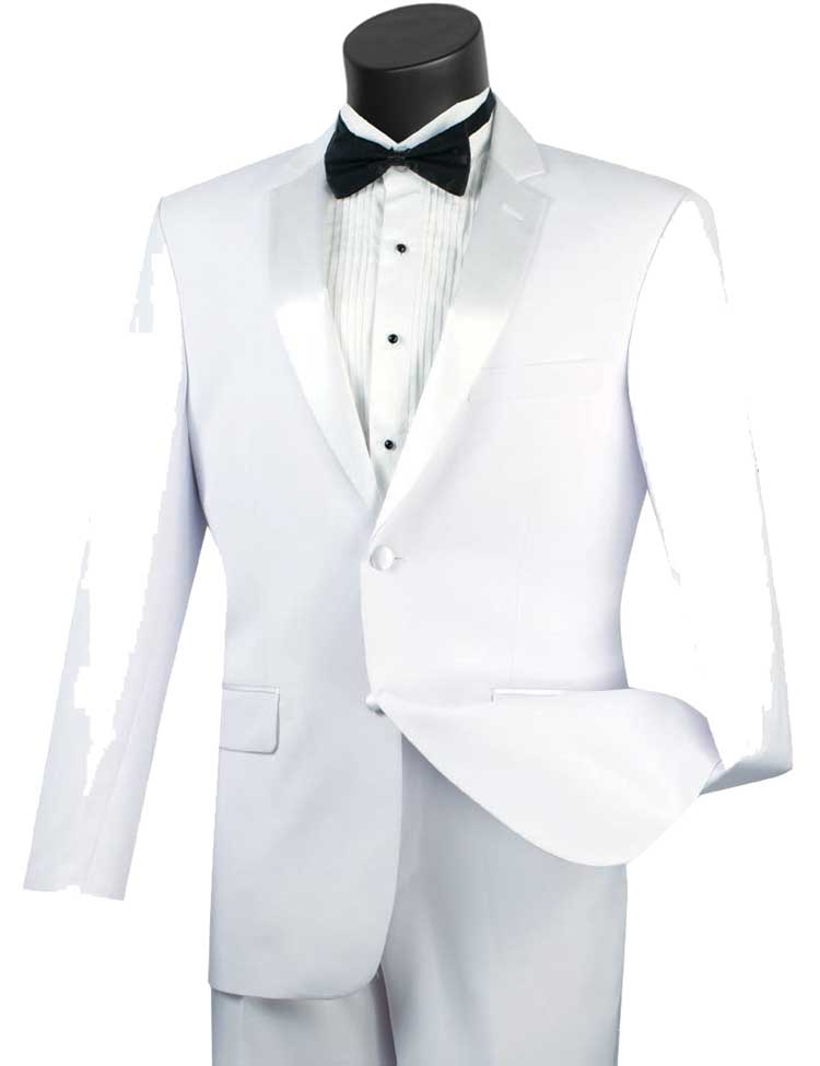 Vinci Regular Fit 2 Piece Satin Lapel Tuxedo (White) T-900