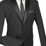 Vinci Slim Fit 2 Piece 2 Button Design Single Breasted Tuxedo (Black) T-SLPP
