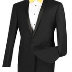 Vinci Slim Fit 2 Piece 1 Button Shawl Collar Tuxedo (Black) T-SS