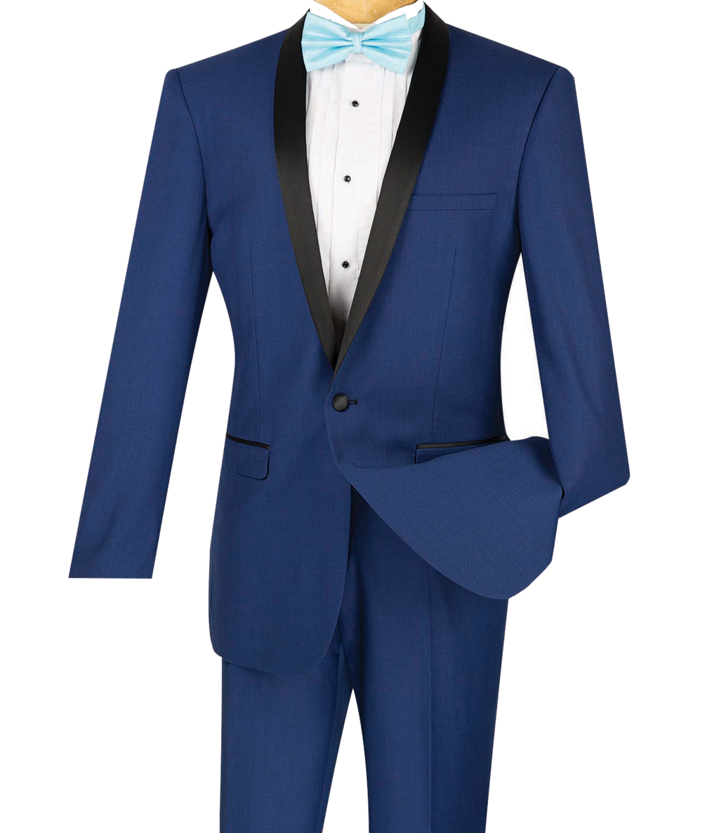 Vinci Slim Fit 2 Piece 1 Button Shawl Collar Tuxedo (Blue) T-SS