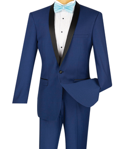 Vinci Slim Fit 2 Piece 1 Button Shawl Collar Tuxedo (Blue) T-SS