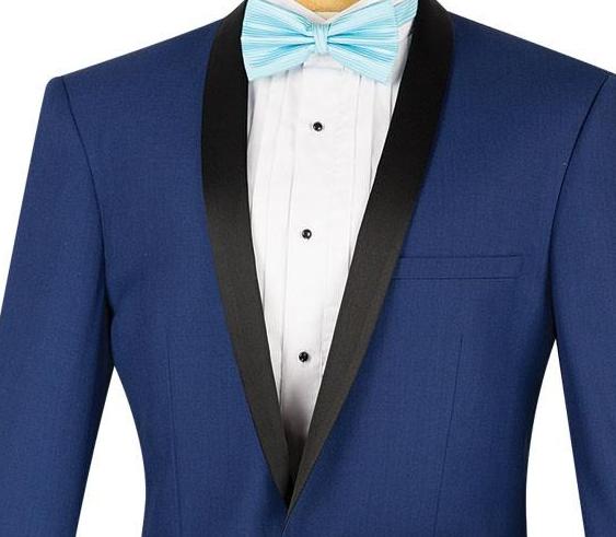 Vinci Slim Fit 2 Piece 1 Button Shawl Collar Tuxedo (Blue) T-SS