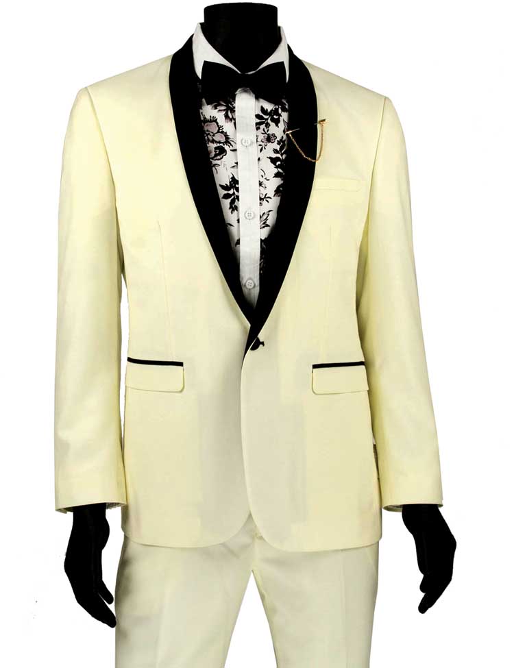 Vinci Slim Fit 2 Piece 1 Button Shawl Collar Tuxedo (Ivory) T-SS