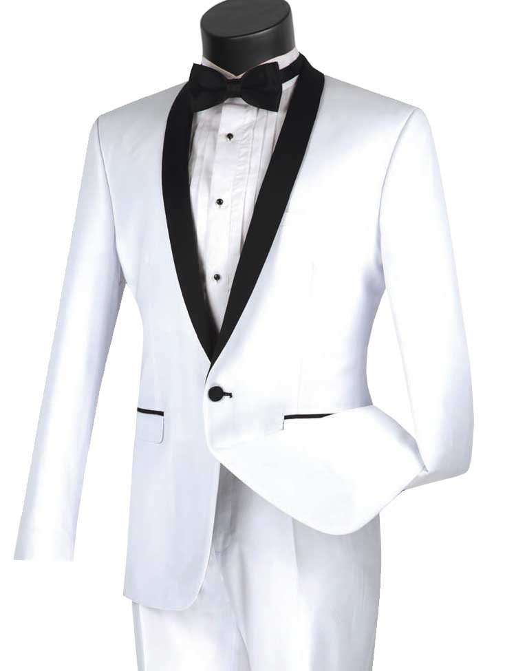 Vinci Slim Fit 2 Piece 1 Button Shawl Collar Tuxedo (White) T-SS